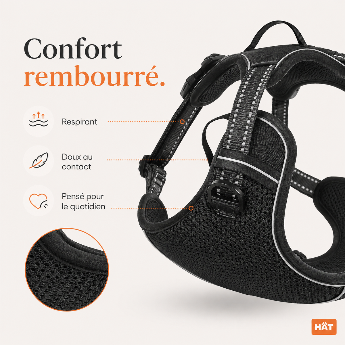 Harnais anti-traction pour chien à clip frontal