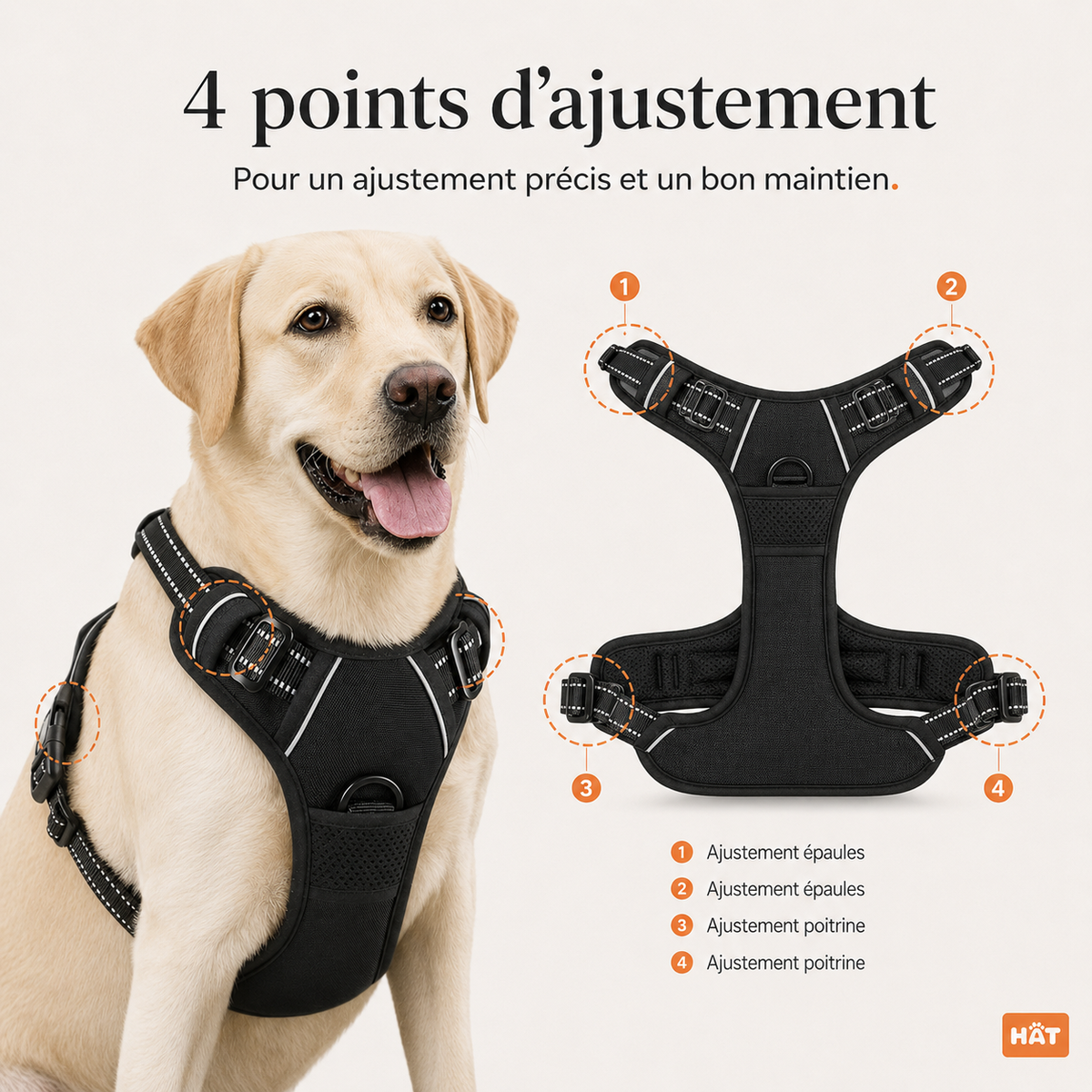 Harnais anti-traction pour chien à clip frontal