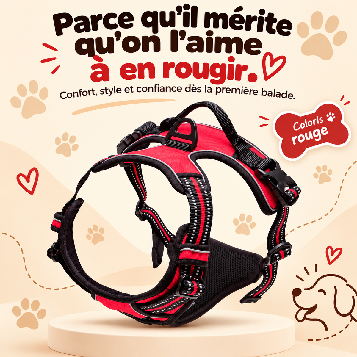 Harnais anti-traction pour chien à clip frontal