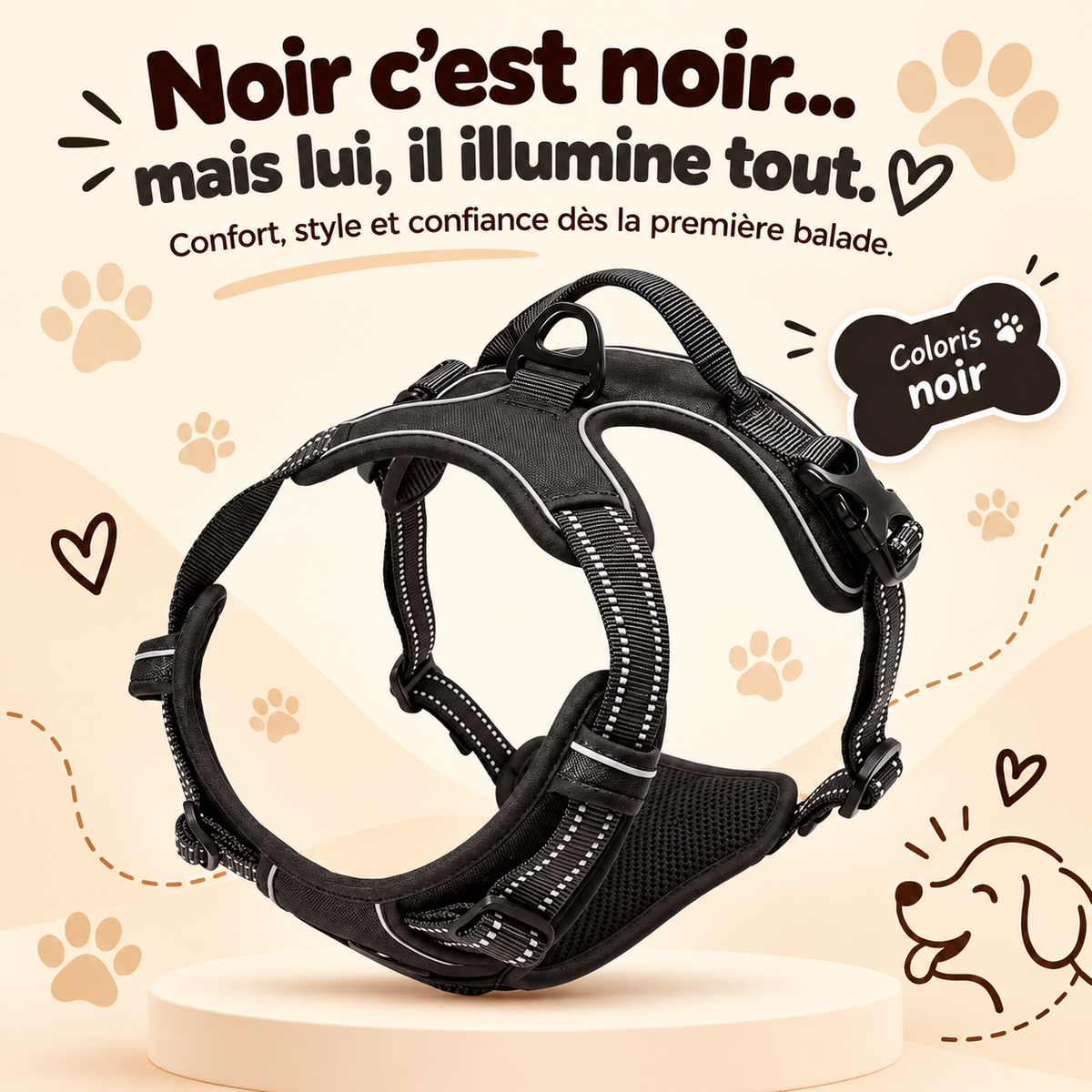 Harnais anti-traction pour chien à clip frontal