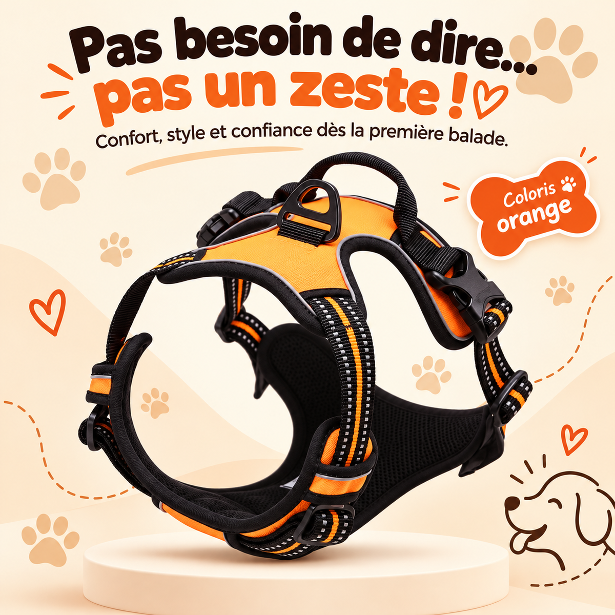 Harnais anti-traction pour chien à clip frontal