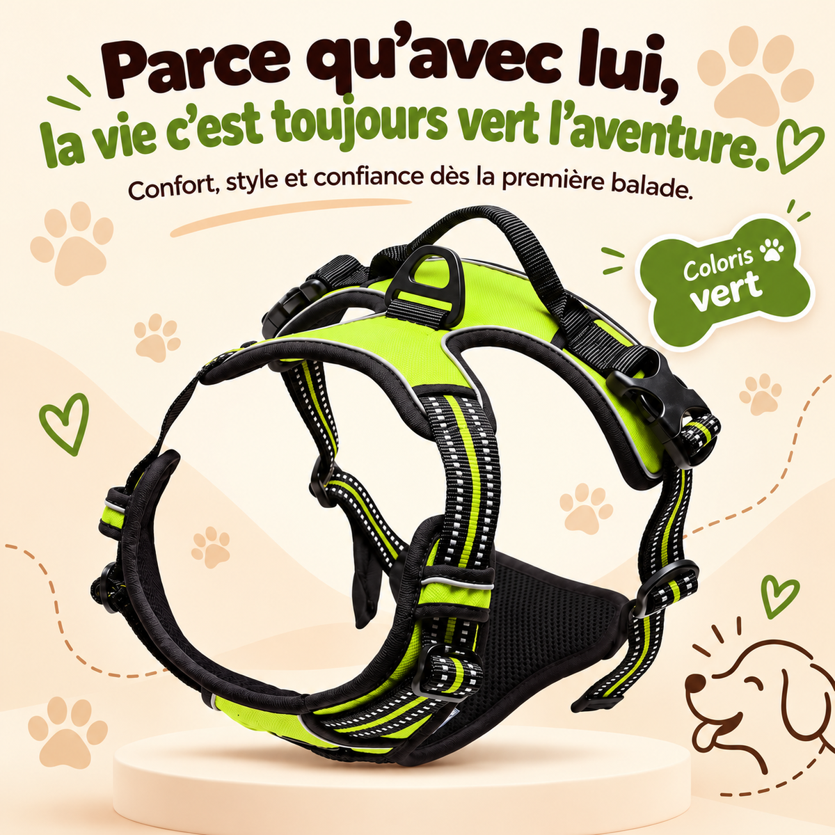 Harnais anti-traction pour chien à clip frontal