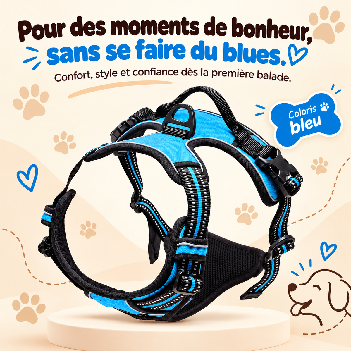 Harnais anti-traction pour chien à clip frontal