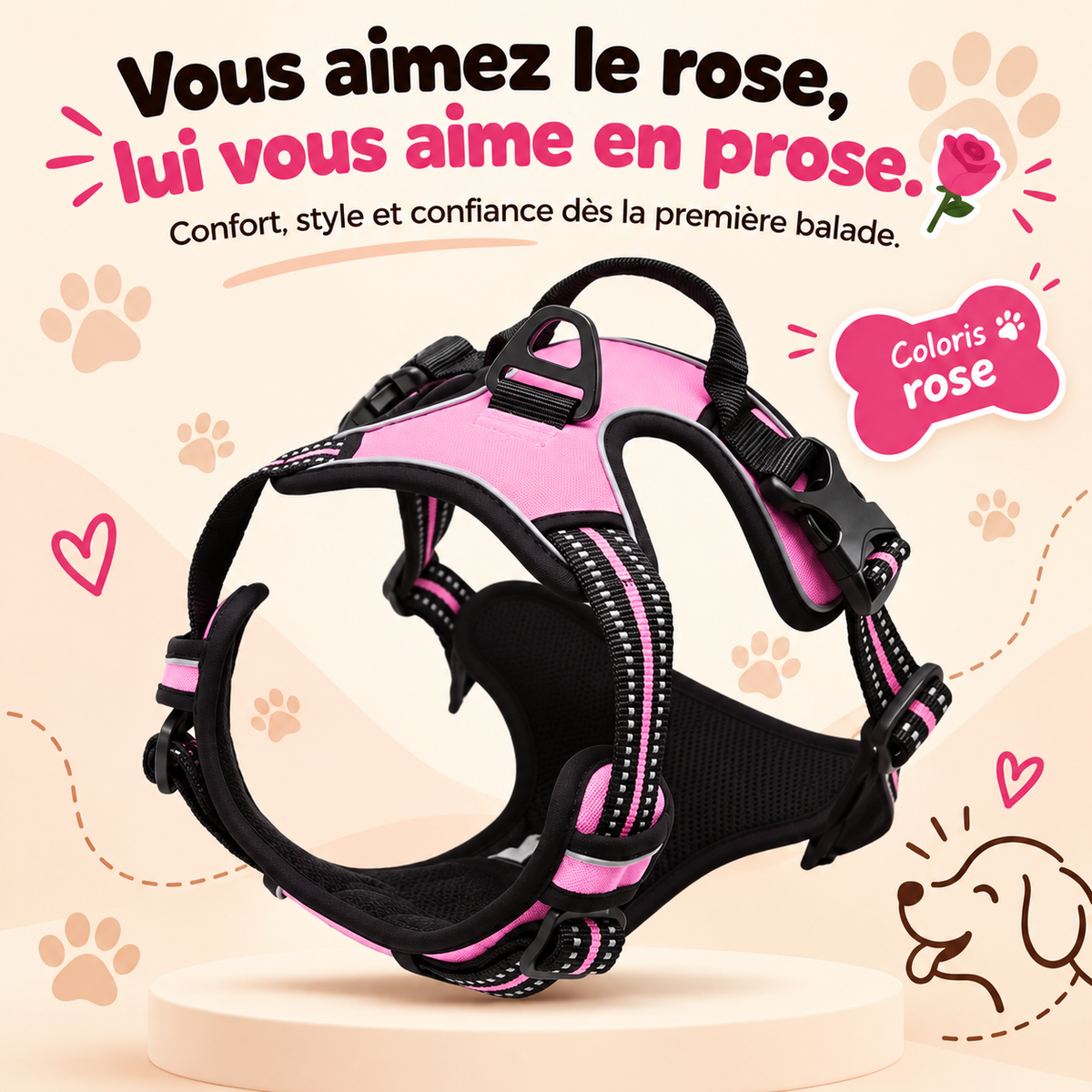 Harnais anti-traction pour chien à clip frontal
