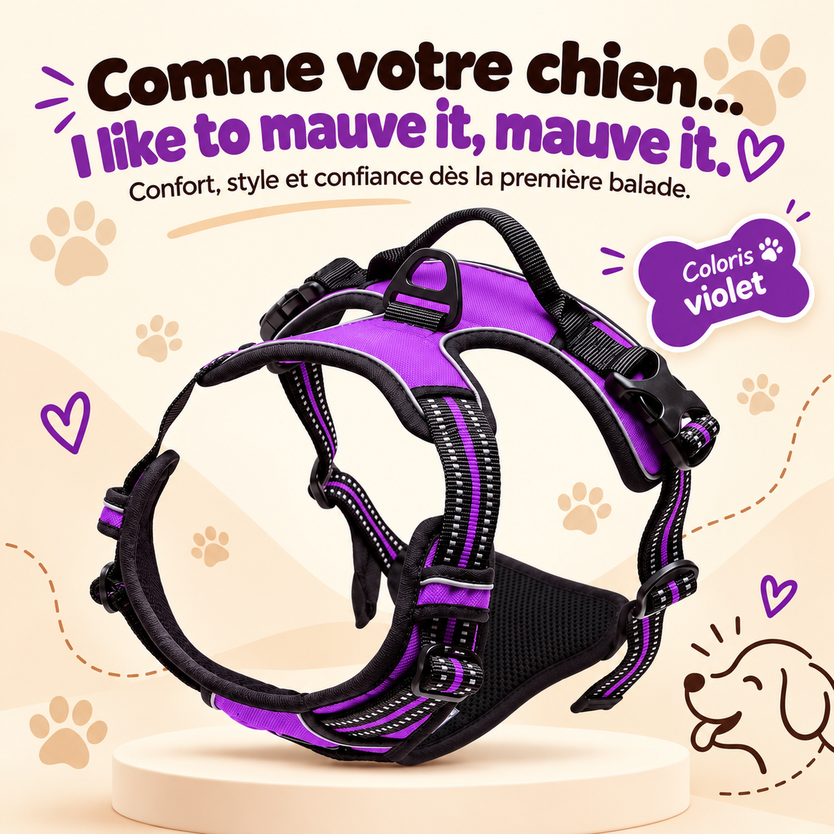 Harnais anti-traction pour chien à clip frontal