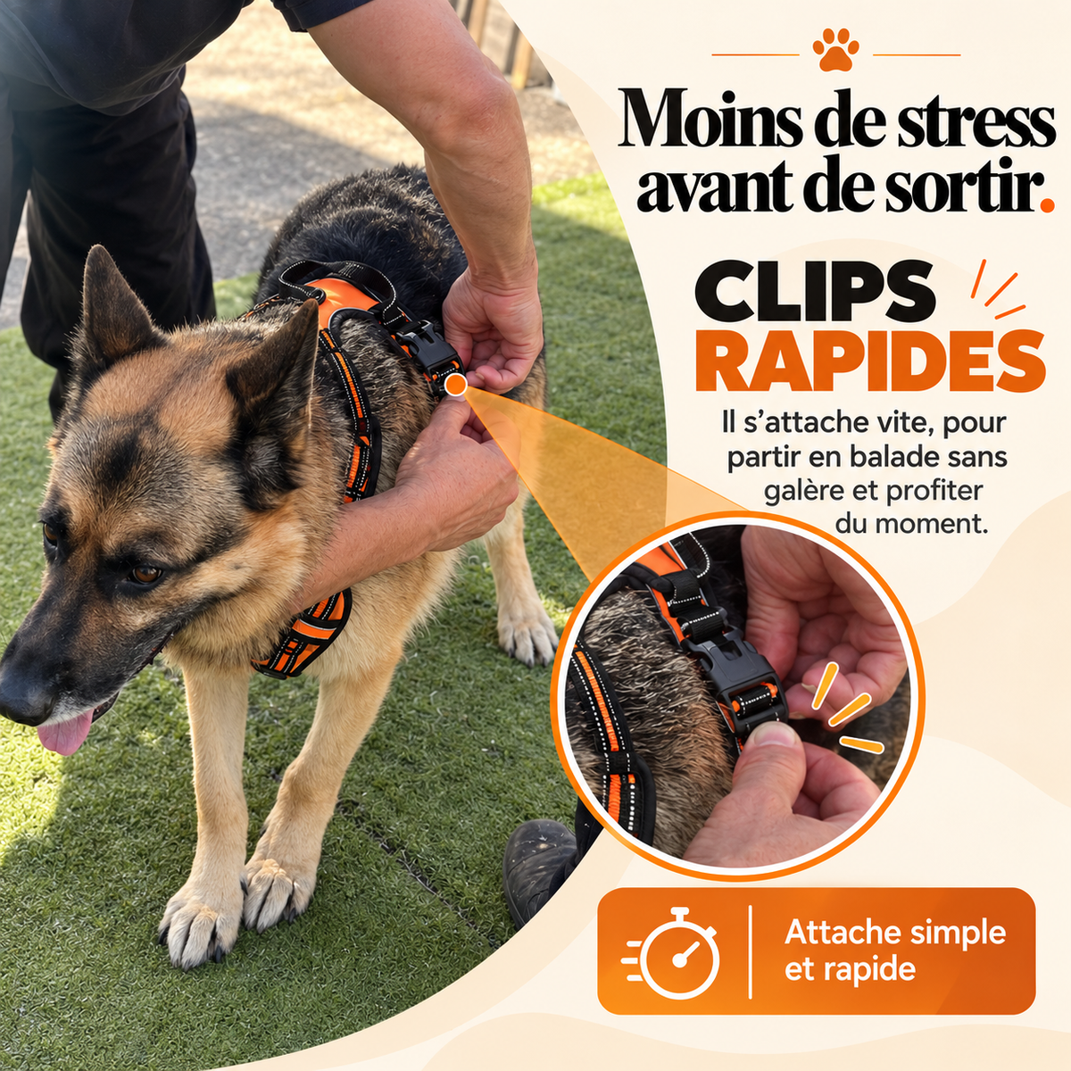Harnais anti-traction pour chien à clip frontal