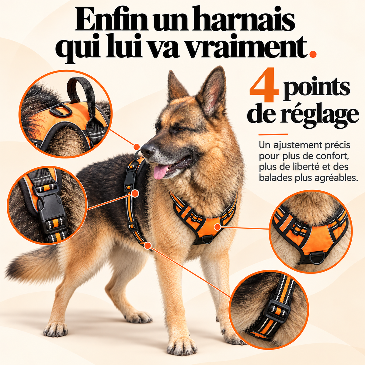 Harnais anti-traction pour chien à clip frontal